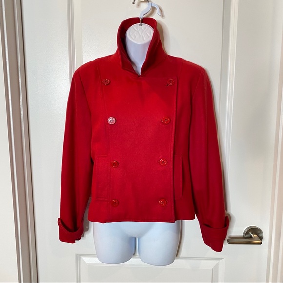 Red Wool Anne Taylor Cropped Pea Coat Size M - Picture 7 of 16